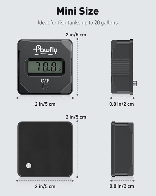 Pawfly Aquarium Magnet Glass Cleaner with Thermometer Digital, 2 in 1 Thermometer Magnets Brush, 2" Mini Algae Scraper for Aquariums, Strong Magnetic Brush for Glass Fish Tanks (Up to 20 Gallons)