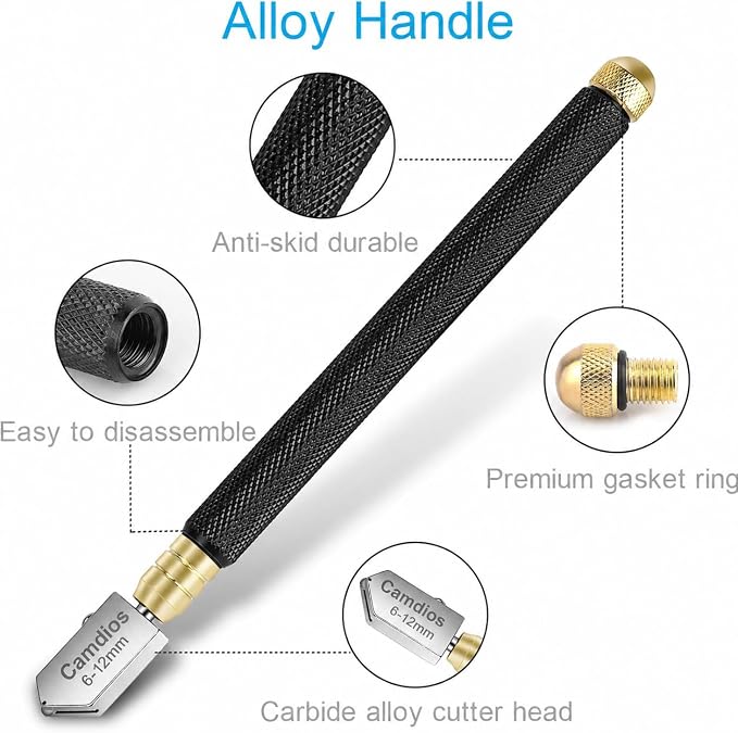 Glass Cutter 2mm-20mm, Upgrade Glass Cutter Tool, Pencil Style Oil Feed Carbide Tip for Glass Cutting/Tiles/Mirror/Mosaic. | 3 Cutting Ranges, Carbide Wheels, Automatic Oil Feed, Pencil Grip, Storage Case, Glass Cutter for Mirrors & Stained Glass