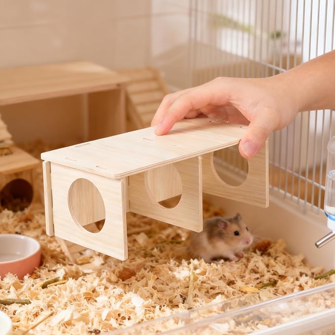Gadpiparty Hamster Houses and Hideouts, Multi Chamber Hamster Hideout, with Two Rooms, Wood Cabin and for Guinea Pigs, Mice, Rats, and Small Pets - Toy for Play and Rest