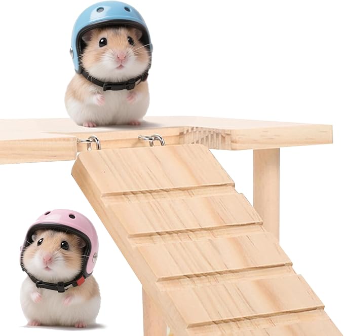2-in-1 Wooden Hamster PlatformClimbing Stairs for Food Bowl Water Bottle Hamster Cage Accessories Dwarf Syrian Hamsters Gerbils Mice or Other Small Pets（Ladder - Middle）