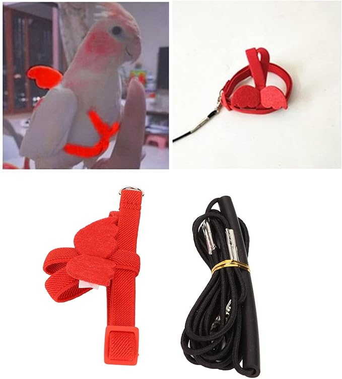 Pet Bird Harness Leash, Lightweight Bird Flying Harness Anti Bite Bird Harness Leash for Parrots Pigeons Lovebird Red