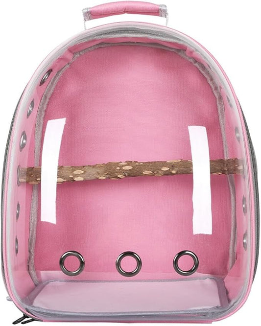 Surakey Parrot Backpack with Wooden Perch Standing Bird Carrier Cage, Carrier Shoulders Bag for Pet Birds Magpies Outing Travel (Pink)