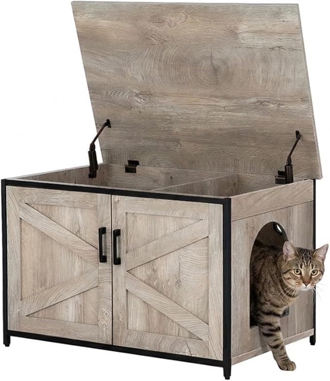 unipaws Top Opening Cat Litter Box Enclosure, Flip Top XL Extra Large Cat Box Furniture, Friendly to Elderly People, High Jumbo Automatic Litter Box Cover Hidden for Large Cat