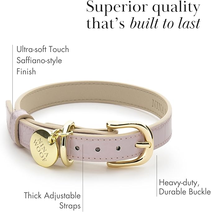NINA WOOF Milan Vegan Leather Dog Collar - Padded Luxury Dog Collar with Adjustable Buckle - Collar for Dogs, for Small Dogs and Large Dogs - Color Lilac, Size Small