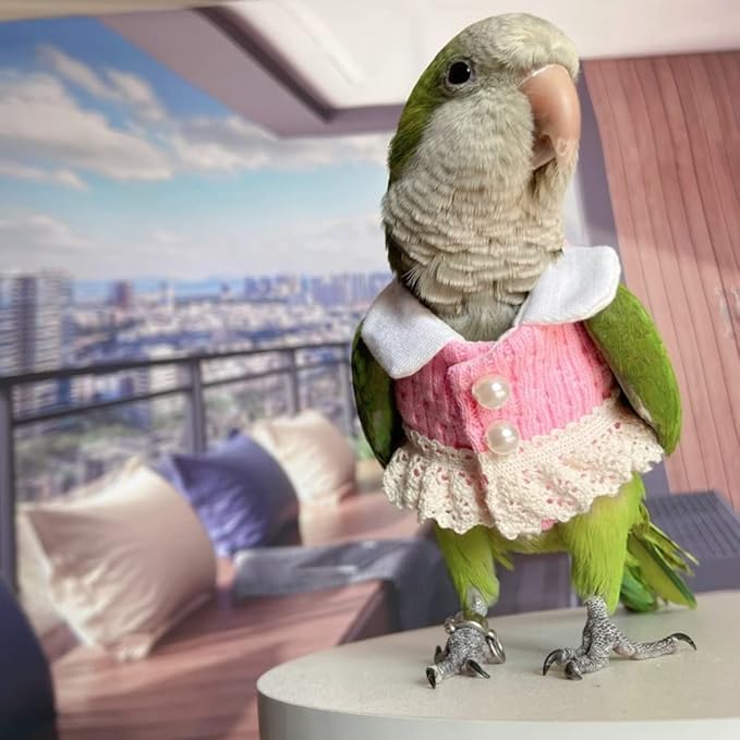 Bird Diaper Flight Suit - Pink Top Bird Clothes Cosplay Photo Prop for Parrots, Lovebirds, Parakeets, Cockatiels & Small Animals (Green Quaker)