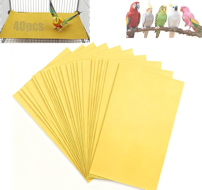40 Pieces Bird Gravel Liner Paper for Bird Cage 17” x 11” Bird Gravel Paper Bird Sandpaper, Easy Clean Pet Sandpaper, Calcium Paper with Sea Sand for Birds Cockatiels Parrots