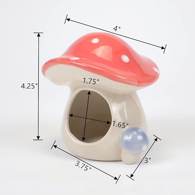 Safe Hamster Bed Mushroom-Shaped Hut with Ceramic for Small Animal All-Season Hideout