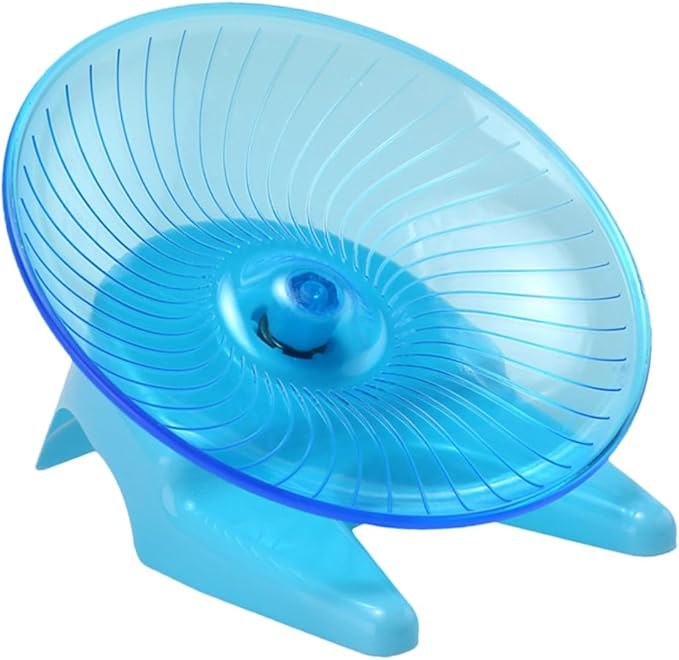 DOITOOL Silent Hamster Exercise Wheel with Stand, Blue Plastic Flying Saucer Spinner for Small Pets, Quiet Running for Gerbils, Mice, and Hedgehogs Suitable for Cage Use
