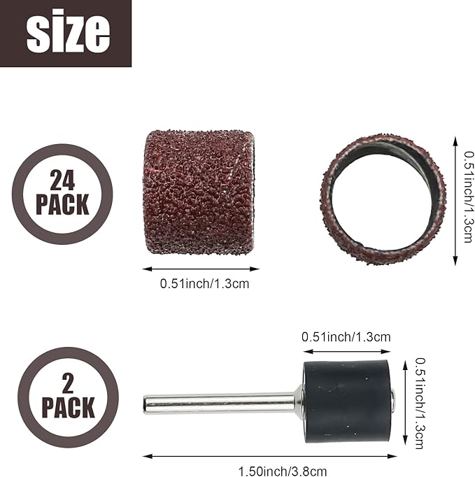 DonLeeving 26 Pack Nail Grinder for Dogs Replacement Kit Sanding Drum Set Grit Sand Bands Shank Rotary Tool Kit Pet Nail Smoother Dog Claw Care (80#/120#)