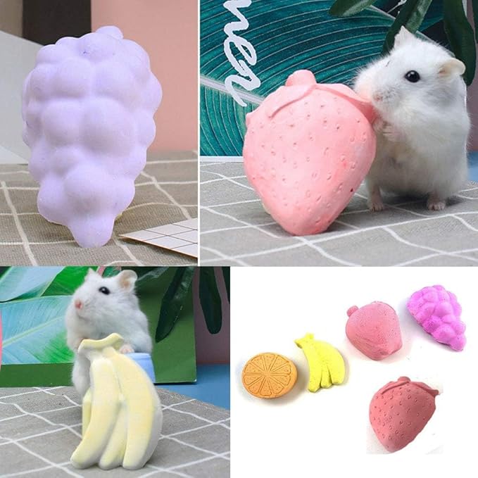 Hamiledyi 5 Pcs Chinchilla Lava Blocks Fruit Shaped Rabbit Chew Toys Bunny Lava Teeth Grinding Square Stone Small Animal Mineral Calcium Stone for Hamsters Rabbit Chinchillas Squirrel Mouse Rat Parrot
