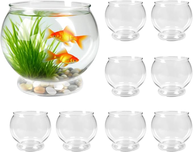 9 Pcs Fish Bowl 7.09 x 6.3 Inch Clear Plastic Fish Tank 100 oz Round Desktop Aquarium Multipurpose Goldfish Bowl for Home Office Party Favors Turtle Goldfish