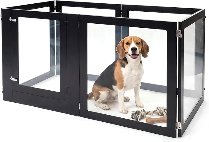 Heavy Duty Clear Acrylic Dog Playpen for Small/Medium Pets – 32" High Clear Pet Pen with Sturdy Metal Frame, Walk-in Kennel, Expandable Indoor & Outdoor Pet Play Yard