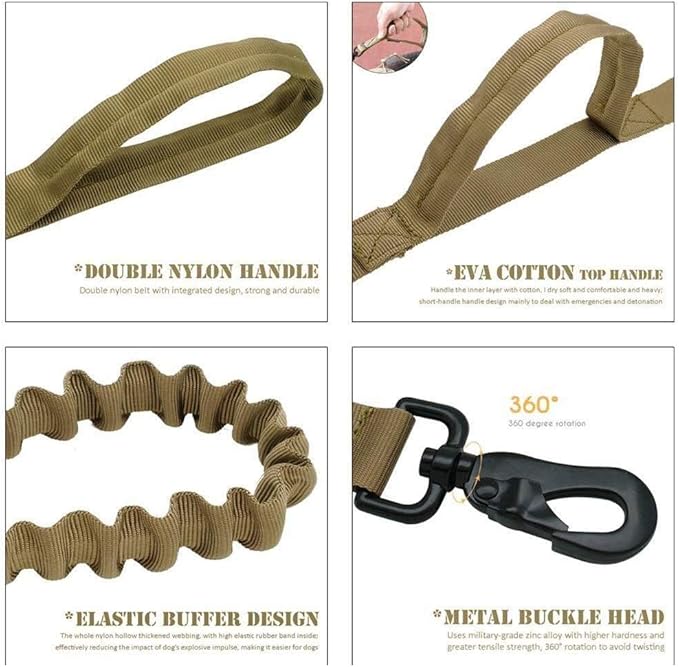 Xqpetlihai Tactical Dog Collar and Leash Set Adjustable Military Nylon Dog Collar with Control Handle and Heavy Duty Metal Buckle for Large Dogs（Brown XXL
