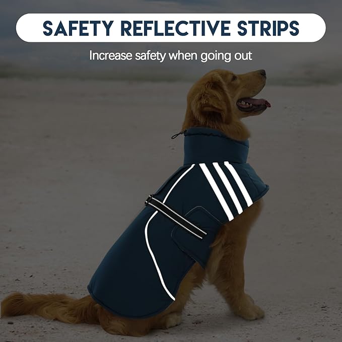 Warm Reflective Adjustable Dog Jacket, Furry Turtleneck Winter Coat Thicken Fleece Vest, Waterproof Windproof Cold Weather Coats with Buckle for Puppy Small Medium Large Dog