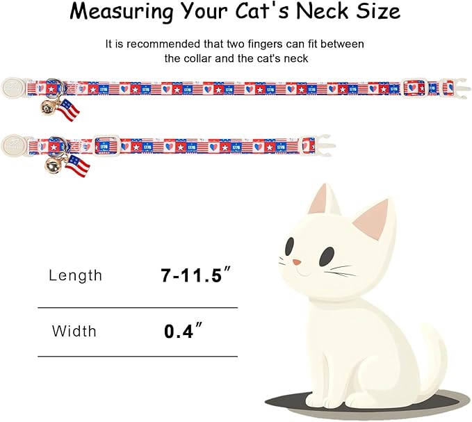 2 Pack 4th of July Cat Collars - Blue Retro Checkerboard Flag 1776 & Pink Patriotic Breakaway Cat Collars, Adjustable Soft Boy Girl Kitten Collar for Small Dogs Puppy with Bell & Pendant