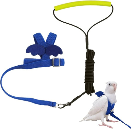 Pet Parrot Bird Harness and Leash, Adjustable Training Design Anti-Bite, Bird Nylon Rope with Cute Wing for Lovebird Budgie African Grey Macaw Conure (Blue,XS)