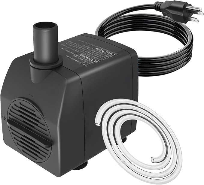Submersible Water Pump 200GPH with AUTO Shut Off for Fountains | 5.2ft. High Lift, with 3.3ft Hose，Perfect for Hydroponics, Small Ponds, Aquariums & More