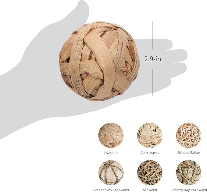 Niteangel Natural Chew Activity Toys Fun Safe Hay Grass Pet Balls for Chinchilla Guinea Pig Rats Rabbits Hamster Gerbil Degu Bunny and Other Small Animals