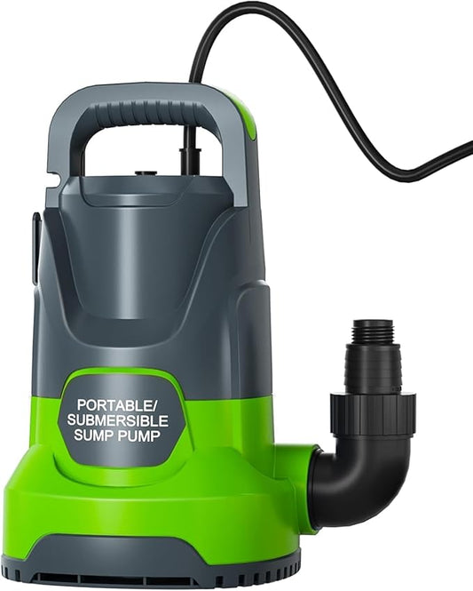 Sump Pump Submersible 1HP 3700GPH Utility Water Pump Portable Transfer Electric Water Sump Pumps with 8 Accessories for Swimming Pool Draining Hot Tub Pond Basement