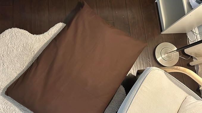 Natural Cotton Canvas Dog Bed – Raw Cotton Filled Pet Cushion Insert, Breathable Eco-Friendly Dog Mattress, Durable Washable Cover with Zipper (Dark Brown, X Large 53"x36"x5")
