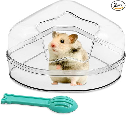 PINVNBY Large Hamster Sand Bath Container Chinchilla Dust Bathroom Small Animal Bathtub Transparent Gerbil Litter Box with Spoon for Dwarf & Syrian Mice Lemming (Star-Shaped Opening)