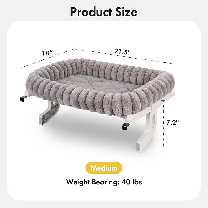 Zoratoo Cloud-Cuddle Cat Window Perch with 4-Sided Bolster, Zipper Design Cushion Window Seat for Window Sill, Sturdy Metal Frame & Easy Assembly Pet Hammock Bed for Indoor Cats (Gray, Medium)