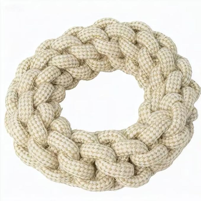 Pet Cotton Ring Dog Toy, Braided Rope Chew Ring for Medium and Large Dogs, 20x20x5cm, Durable Training Toy (Natural)