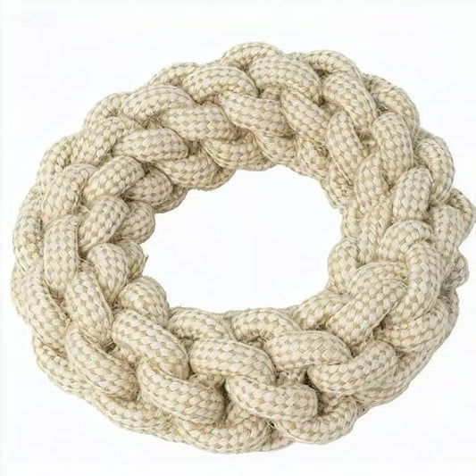 Pet Cotton Ring Dog Toy, Braided Rope Chew Ring for Medium and Large Dogs, 20x20x5cm, Durable Training Toy (Natural)