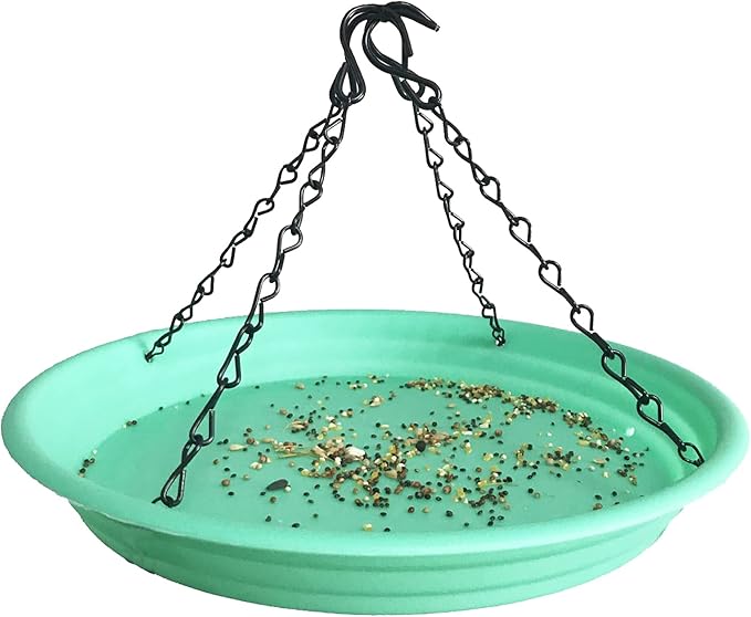 Large Hanging Bird Feeder Tray, Platform Seed Tray for Bird Feeders, Outdoor Garden Decoration for Backyard Attracting Wild Birds - Green