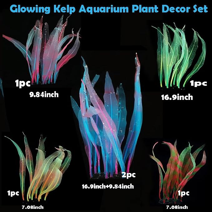 Artificial Aquarium Plants Decoration Set,6pcs Floating Glowing Plants Water Grass for Fish Tank,Pink Blue Green Orange Red Plant 7Inch/9.8Inch/17Inch（Color Size Random）