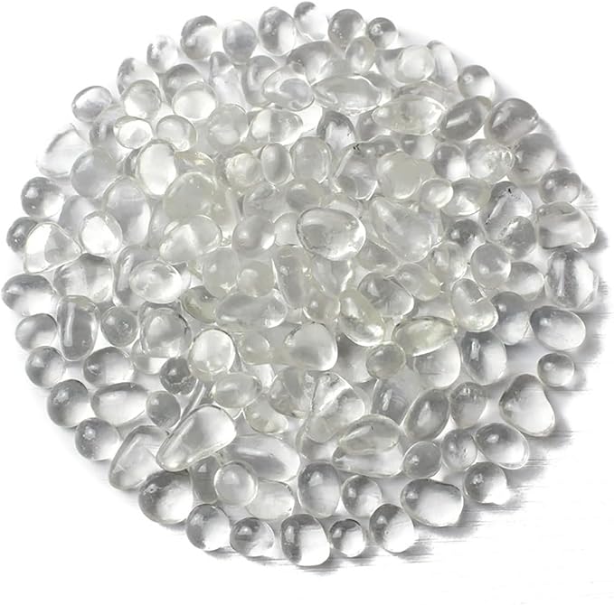 WAYBER 1 Pound Tumbled Sea Glass Pebbles Decorative Glass Stones, Clear | High-Transparency, Lustrous Polished Finish, Non-Toxic Material, Ideal for DIY Crafts & Decorations