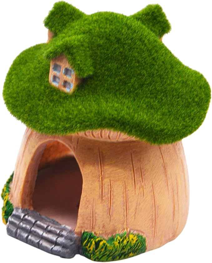 AnRui Green Moss Mushroom Aquarium Decor Cute Fish Tank Decorationss Resin Aquarium Decor Hideout Cave Ornament for Small Fish, Shrimp, Hermit Crab, Goldfish and Reptiles