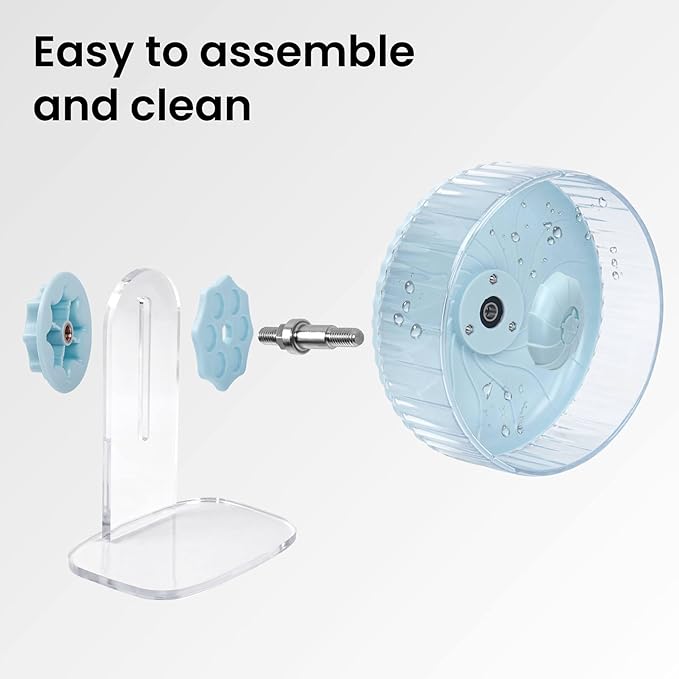 Silent Hamster Wheel, 8in Hamster Wheel with Adjustable Stand, Double-Bearing Quiet Spinner for Syrian Hamsters, Hedgehogs, Mice & Small Pets, Blue