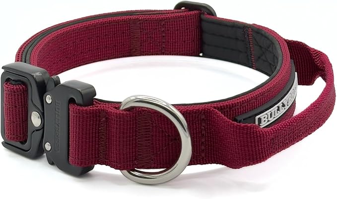 Tactical Dog Collar for Puppy, Heavy Duty Puppy Collar, Dog Collar for Small Dogs, Waterproof Dog Collar, Dog Training Collar, Quick-Release Buckle, Adjustable Sizes – BULLYBREED (Maroon Red, Small)