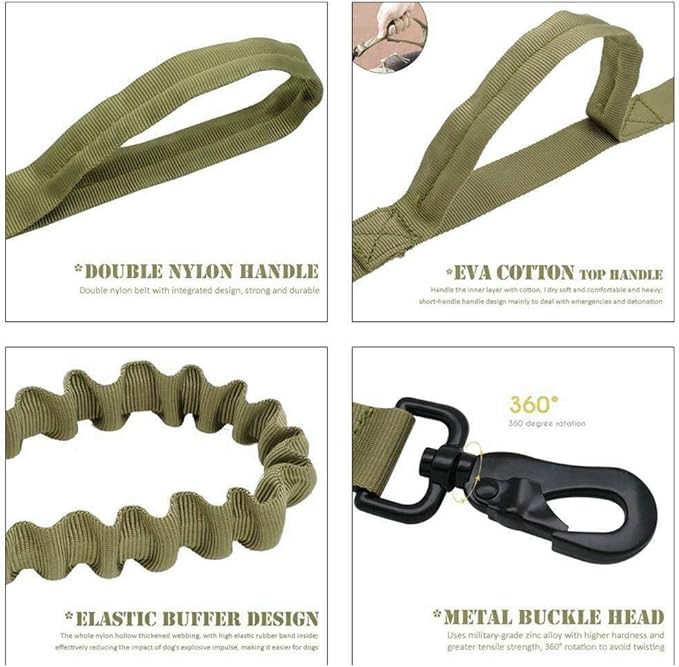 Xqpetlihai Tactical Dog Collar and Leash Set Adjustable Military Nylon Dog Collar with Control Handle and Heavy Duty Metal Buckle for Large Dogs（Green XXL