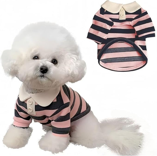 MANON ROSA Dog Clothes, Designer Boy Polo Shirt for Small Medium Dogs, Soft Puppy Outfit, Breathable Male Yorkie Chihuahua Shih Tzu Poodle Kitten Cat T-Shirt, Birthday Gifts - Pink, XL, Fit 12-16.5lbs