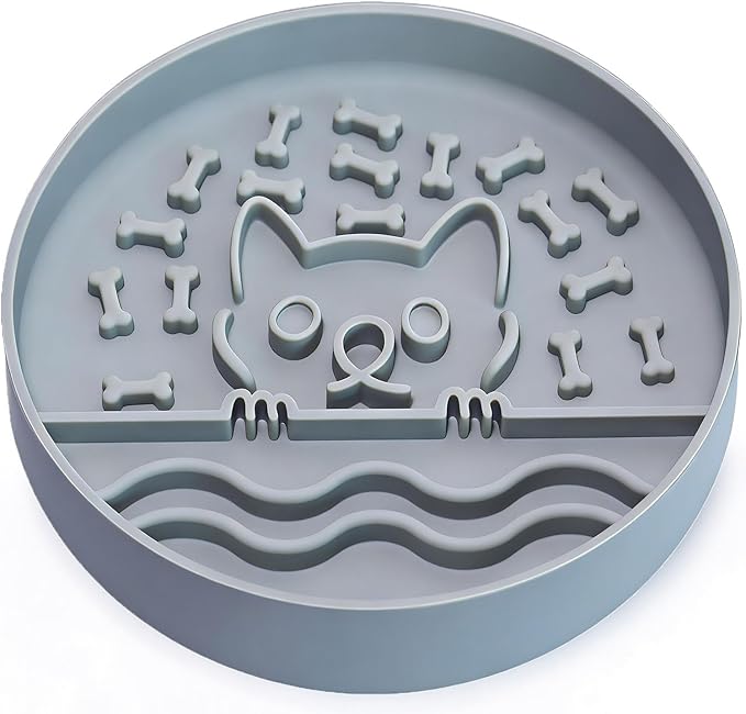 Slow Feeder Dog Bowl with Non-Slip Base, Silicone Puzzle Dog Food Bowl with Unique Design, Slow Feeding Bowl for All Types of Dogs Cats, Interactive Slow Eating, Anti-Choking, BPA-Free