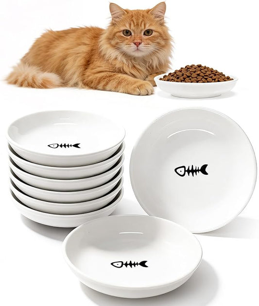 8 Pack Ceramic Cat Food Bowl, No Spill Cat Bowls Whisker-Friendly, Cute 5.9" Shallow Wide Kitten Plates, Easy to Clean Indoor Feeding Dishes
