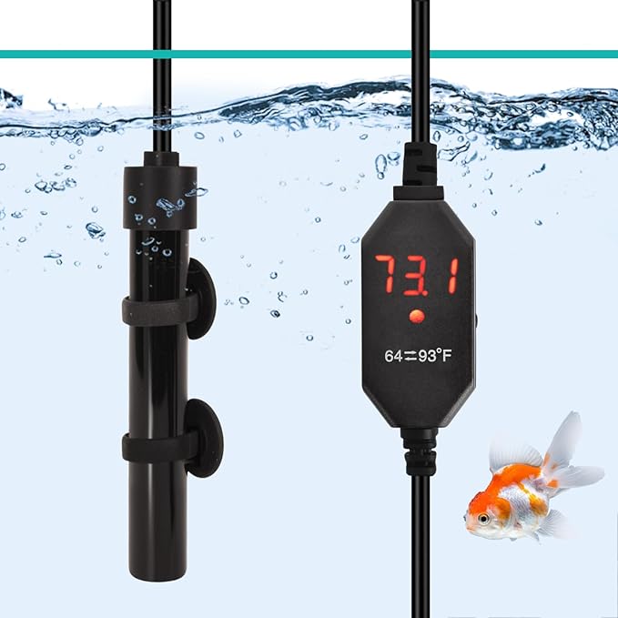 YOFOTHS Mini Aquarium Heater Alumina Ceramic, 50W Digital Display Thermostat, Compact Thumb-Size Fish Tank Heater with Temperature Control for 5-10 Gallon Betta Tanks (50W)