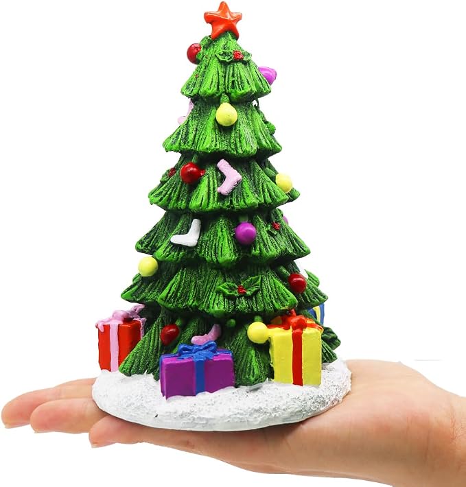 Ulifery Christmas Tree Aquarium Ornament Christmas Fish Tank Decorations for Betta Hiding 3-20 Gallon Tank, Green