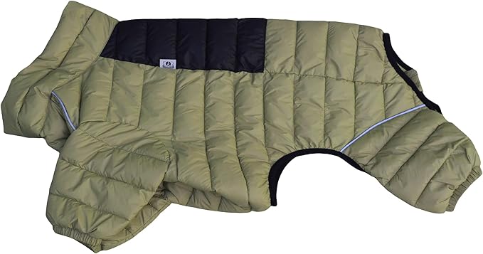 Olive Green Dog Jacket, 4-Leg Covered Waterproof Windproof Reflective Warm Vest, Zippered Adjustable Outdoor Snow Jacket for Small to Large Dogs