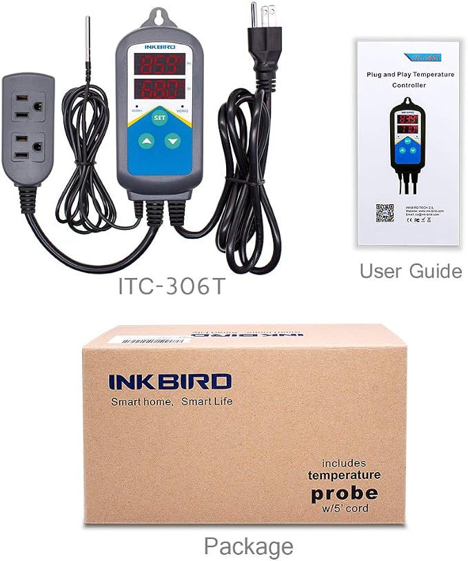 Inkbird Digital Temperature Probe Controller Thermostat Timer AC 110V 1200W Only Heating Plug Time Switch Reptile Breeding Heater Planting Greenhouse No Cooling Control