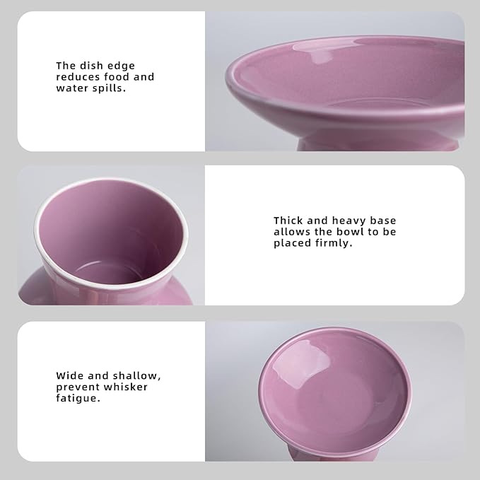 6.2 Inch Extra Wide Elevated Ceramic Cat Bowls, Food and Water Bowl Set for Elder Big Cats Small Dogs, Raised Design for Pet Easy Eating, Protect Cat's Spine Set of 2(Dark Purple)