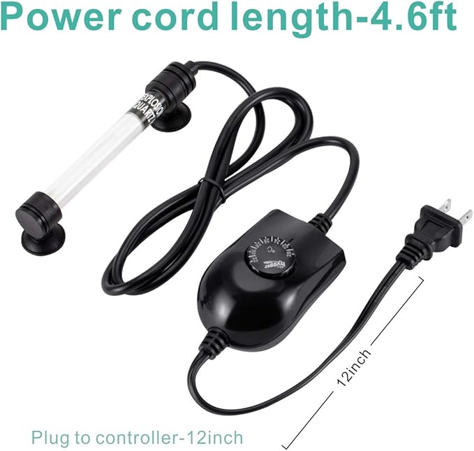 hygger 50W Mini Inline Quartz Glass Aquarium Heater with External Controller, Adjustable Submersible Betta Fish Tank Thermostat for 5-15 Gallon
