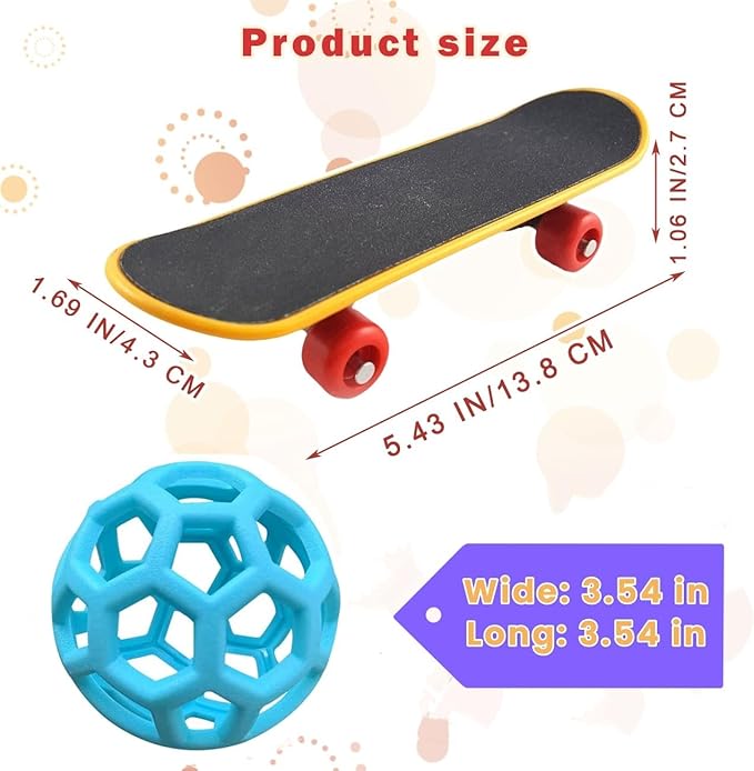 Tortoise Mini Skateboard and Orange Treat Ball set Tortoise Toy Feeding Balls Vegetable Grass for Small Animals Pets Encourages Foraging Behaviors,Mini Skateboard Keeps Pets Entertained (Blue)