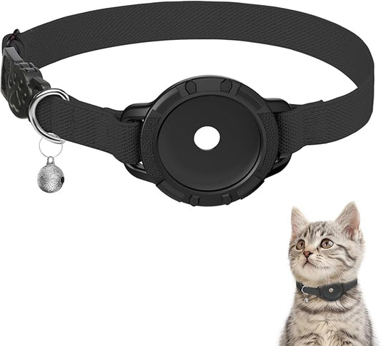 AirTag Cat Collars, Stretchy Collar with Apple AirTag Holder and Bell, Breakaway Ultra Design Elastic GPS Tracking Collars for Cats and Puppies, (7.5-12.5 Inch), Black