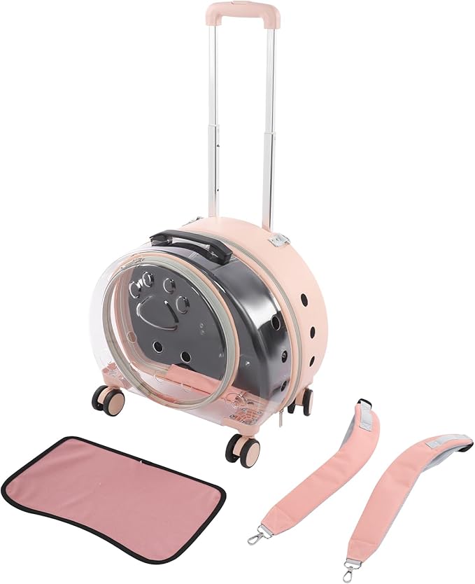 Cat Backpack Carrier, Transparent & Breathable Cat Carrier with Wheels, Large Space Bubble Pet Backpack for Kitty Dog Bunny Up to 20lbs, Multiple Carrying Options, Perfect for Traveling/Taking a Walk