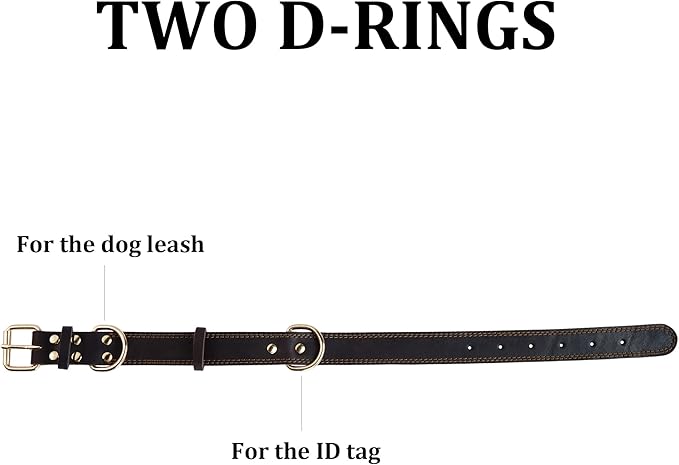 Dog Collar, Genuine Leather Heavy Duty Dog Collar for Small, Medium, Large and Extra Large Dogs (L: 1.2" Wide for 16.2"-22" Neck, Dual Stitch - Black)