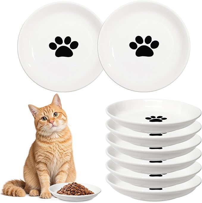 [8 Pack] Ceramic Cat Food Bowl, Cute Cat Bowls Whisker-Friendly, 5.9" Shallow Wide Kitten Plates, Easy to Clean Indoor Feeding Dishes