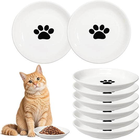 [8 Pack] Ceramic Cat Food Bowl, Cute Cat Bowls Whisker-Friendly, 5.9" Shallow Wide Kitten Plates, Easy to Clean Indoor Feeding Dishes